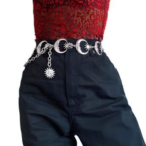Chain Belt For Women Girls Gold Silver Sun Moon Western Metal Waist Chain,🥰